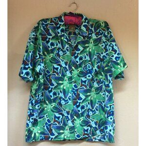 Vintage Pineapple Connection Mens Hawaiian Shirt Size Large Blue Green Floral